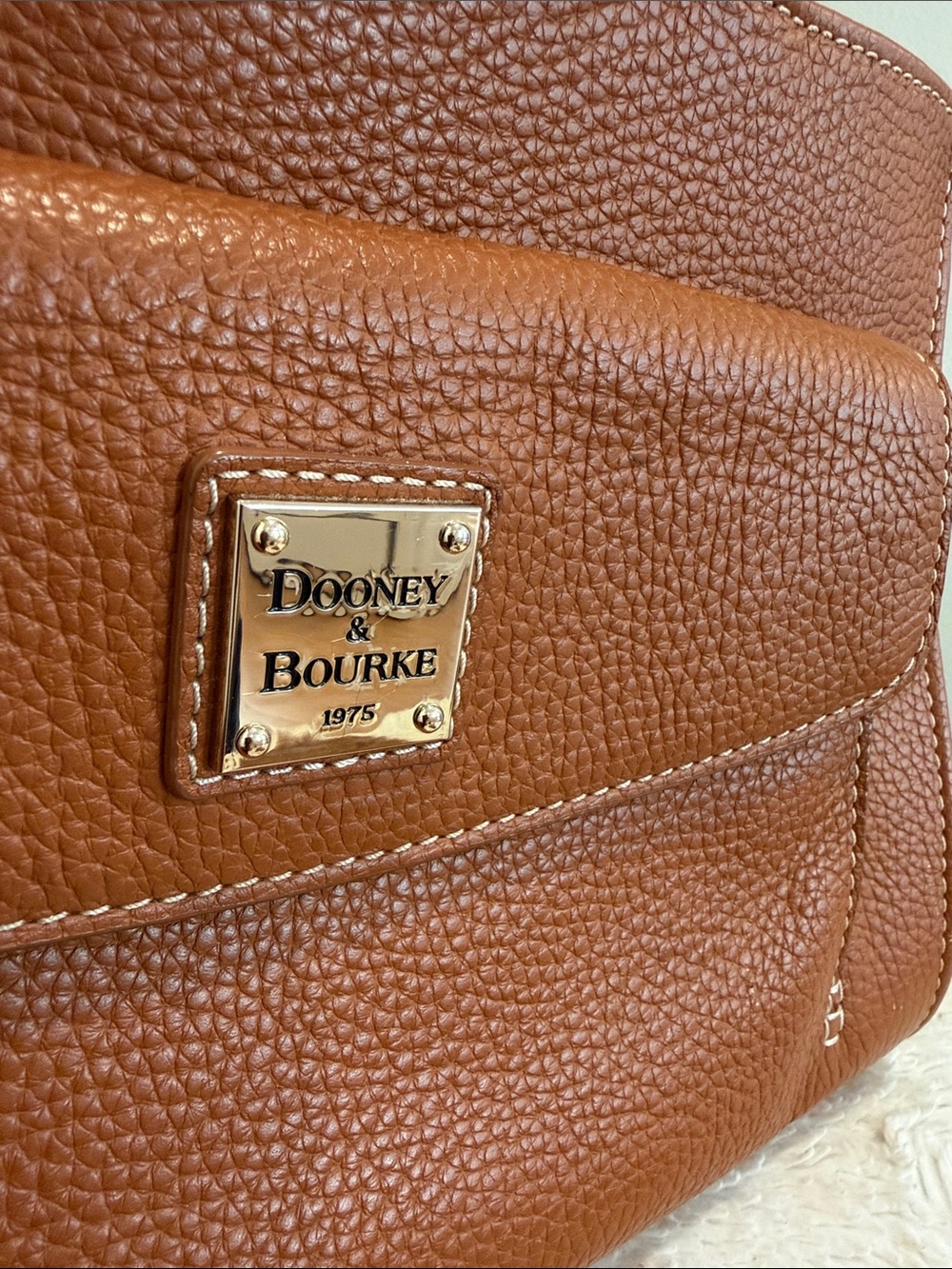 Dooney & Bourke Janine Front Pocket Satchel Tote/ Natural, Cognac/ Like New - Picture 2 of 16
